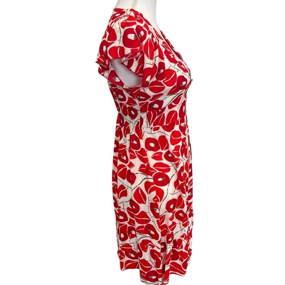 Karakorum Floral Poppy Print V Neck Fit & Flare Short Sleeve Dress Women’s Sz Lg - Picture 2 of 14